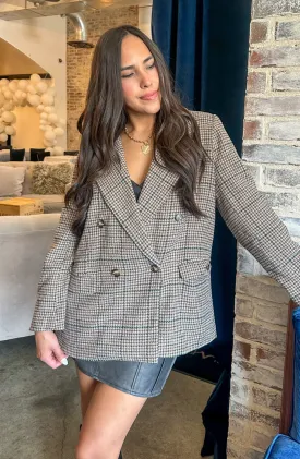 She Means Business Brown Plaid Oversized Blazer Jacket