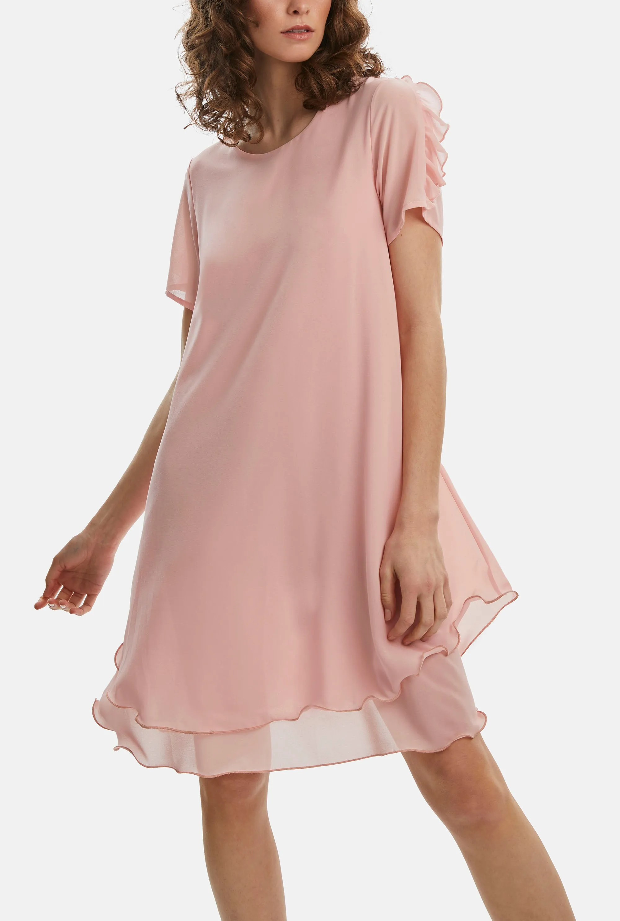 Short Sleeve Wave Hem Dress Pale Pink