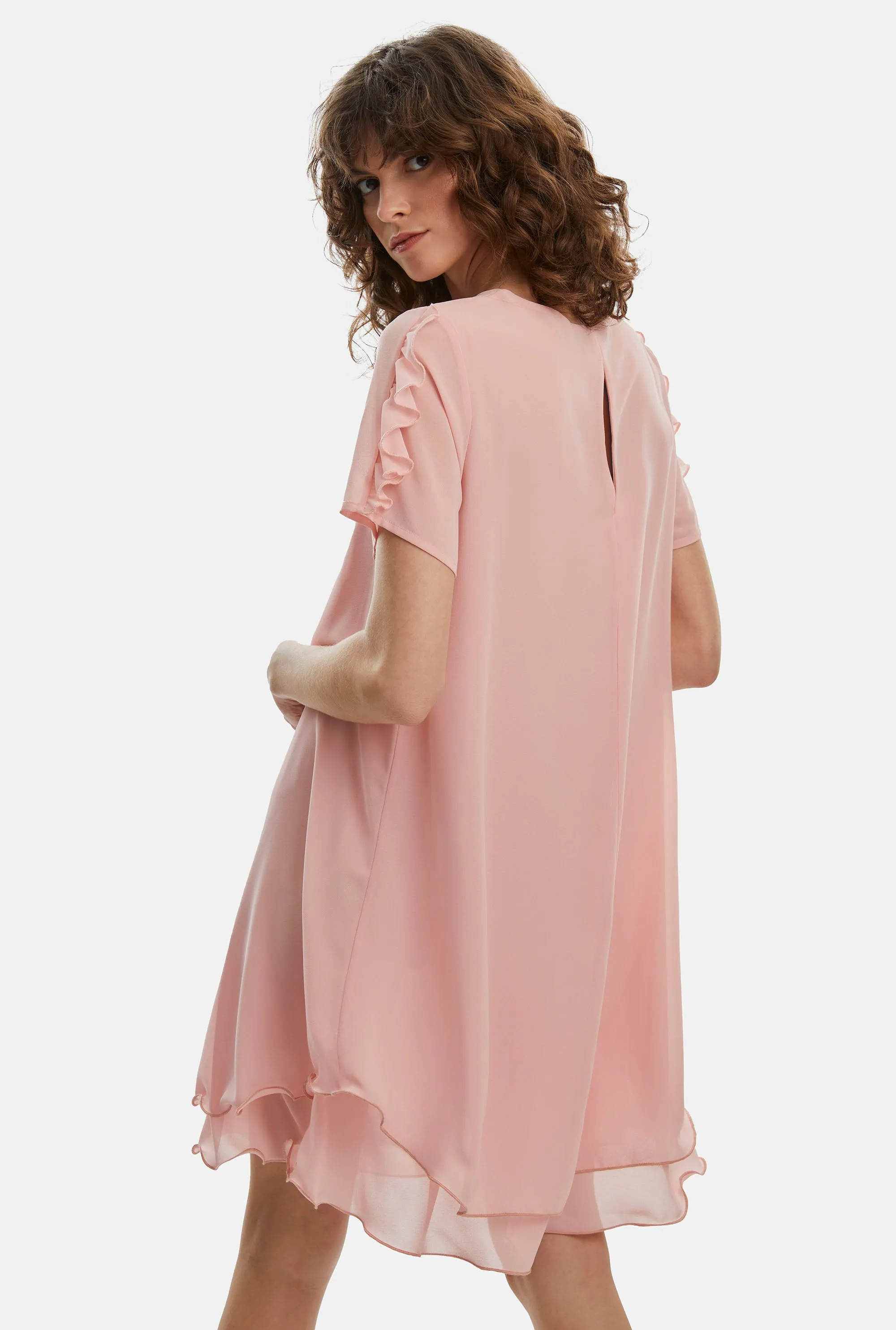 Short Sleeve Wave Hem Dress Pale Pink