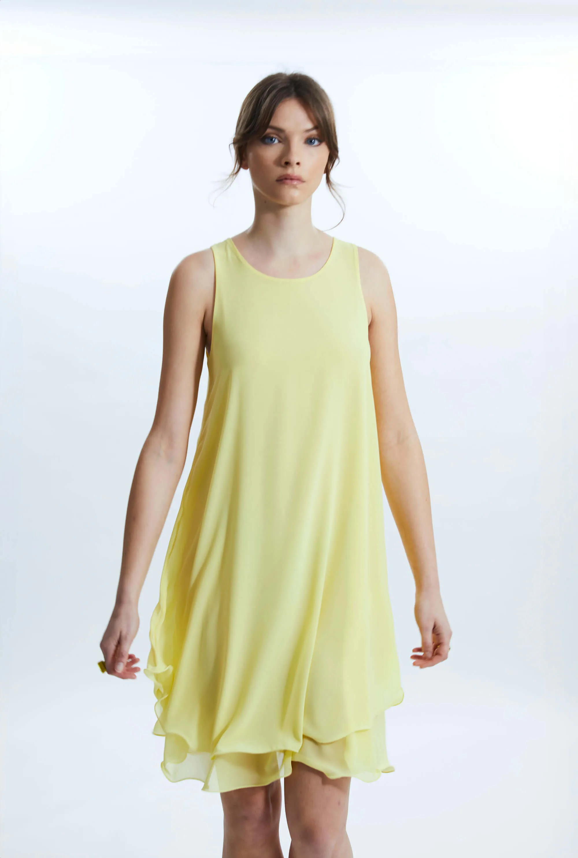 Sleeveless Wave Hem Dress Yellow