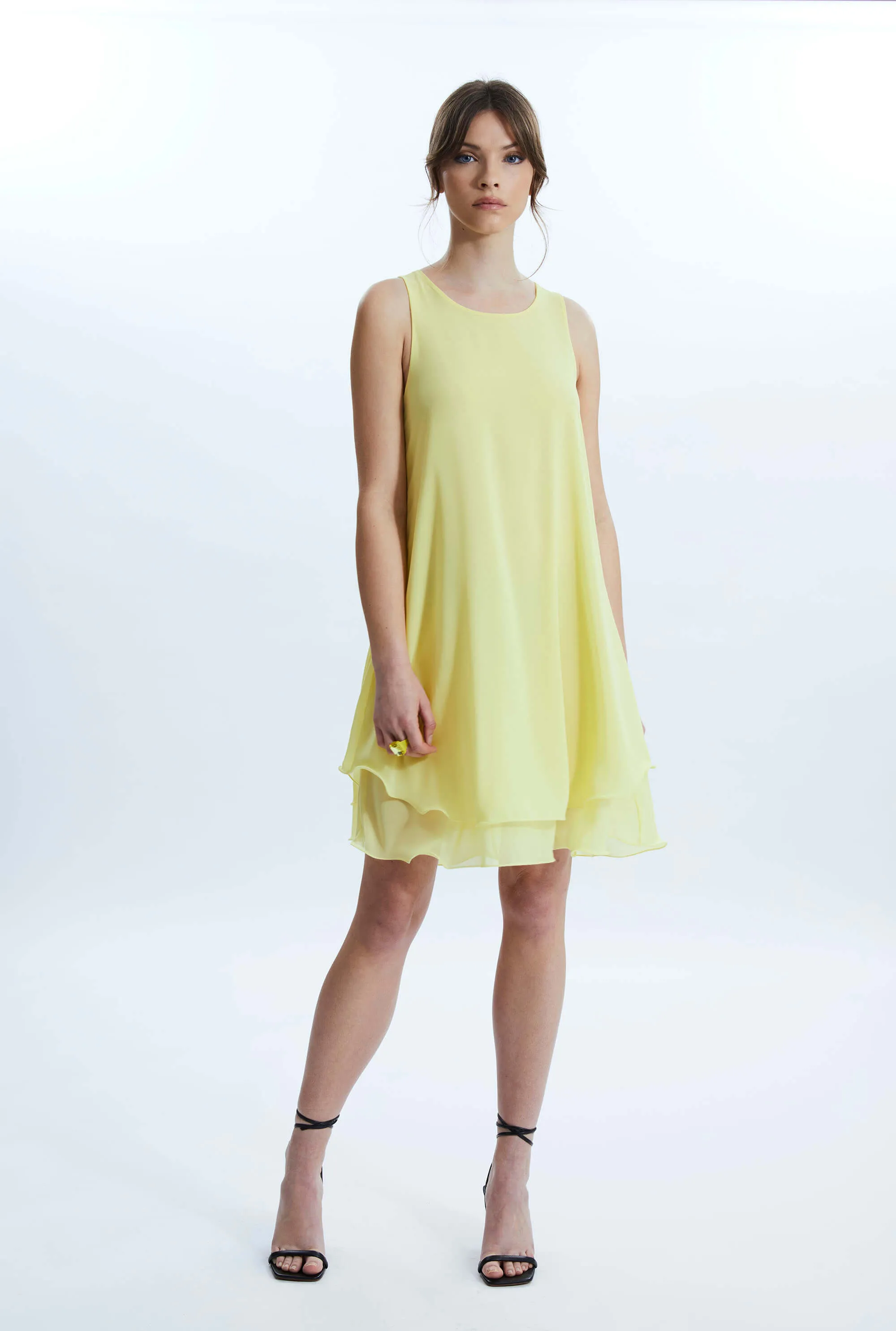 Sleeveless Wave Hem Dress Yellow