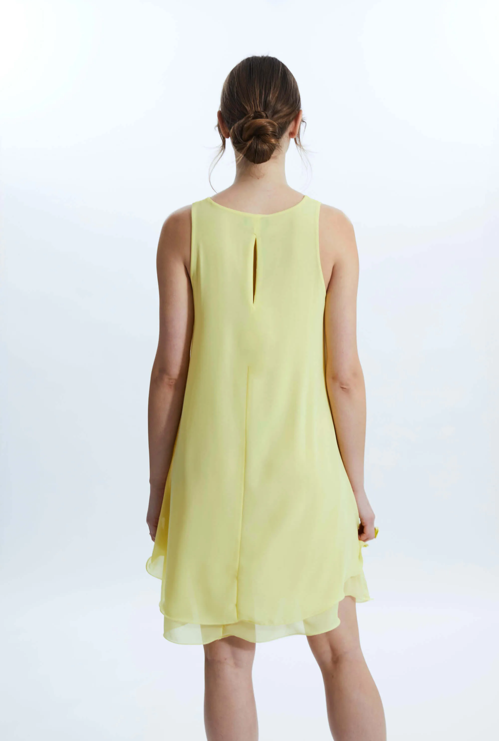 Sleeveless Wave Hem Dress Yellow