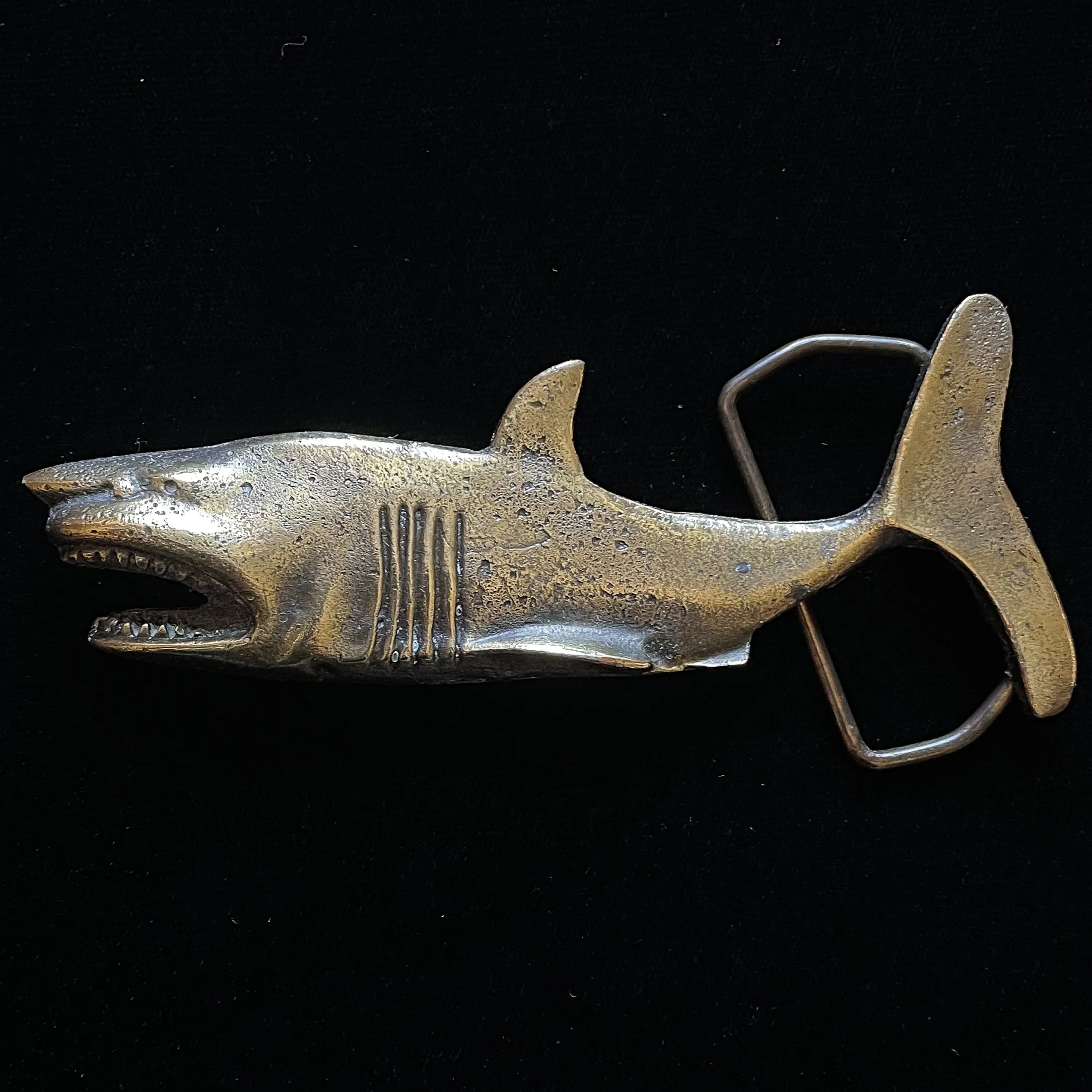 SOLD Vintage 70s Brass Shark Belt Buckle