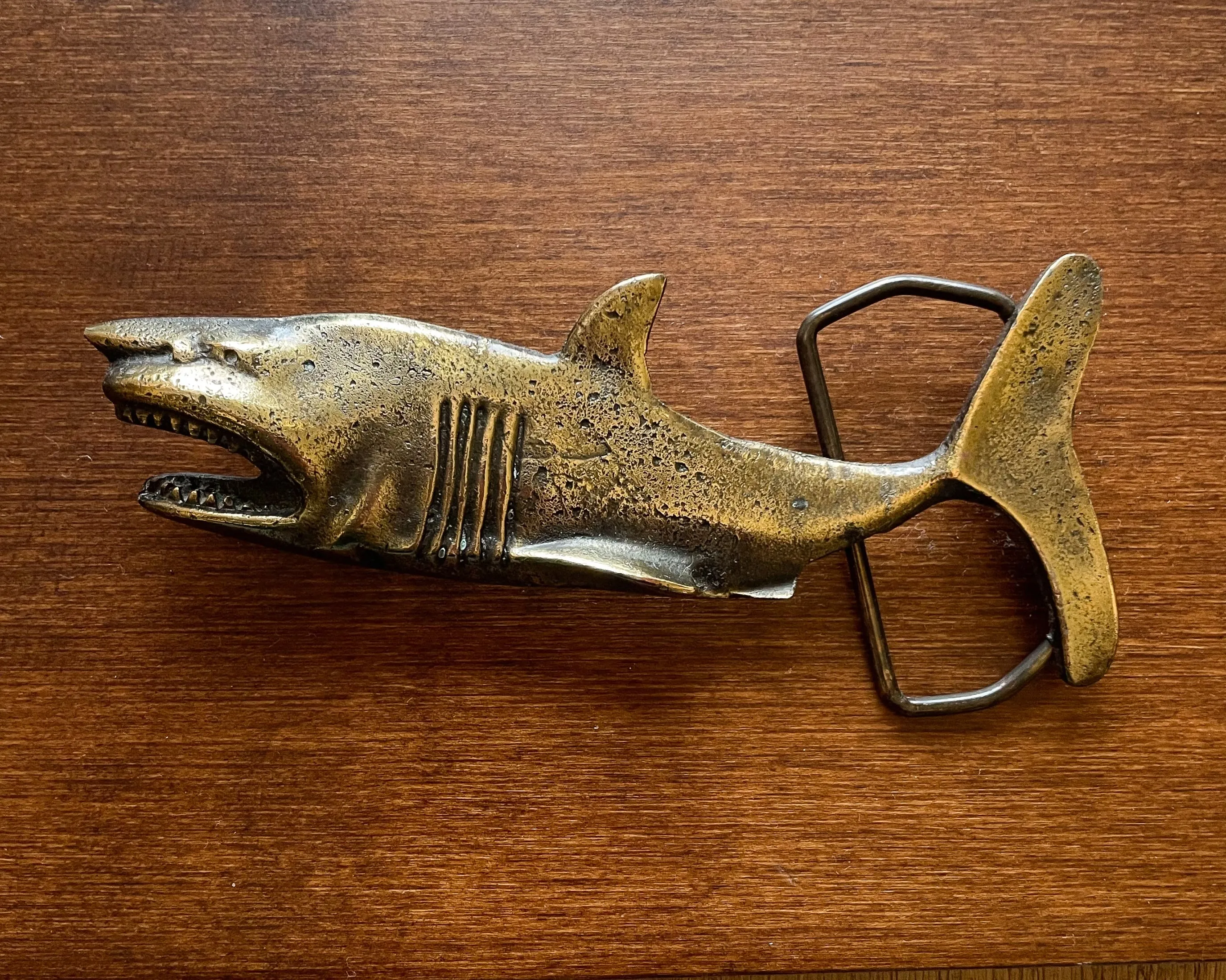 SOLD Vintage 70s Brass Shark Belt Buckle