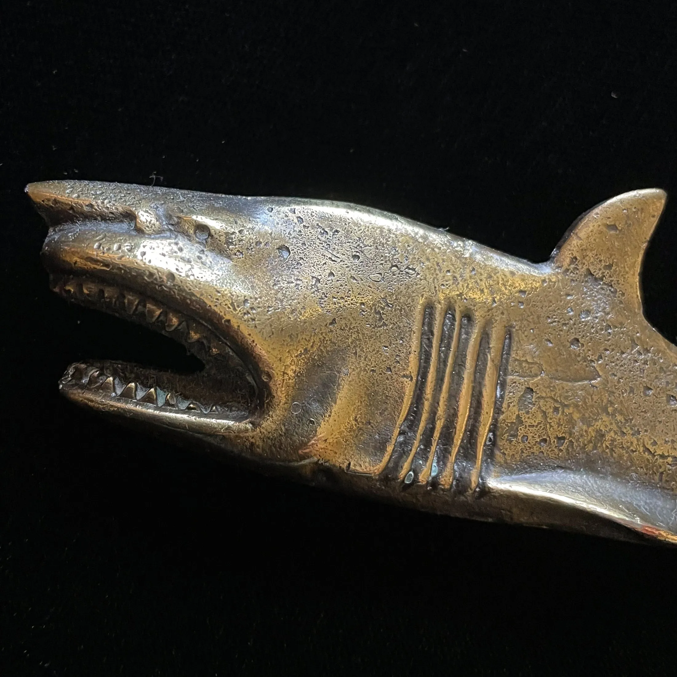 SOLD Vintage 70s Brass Shark Belt Buckle