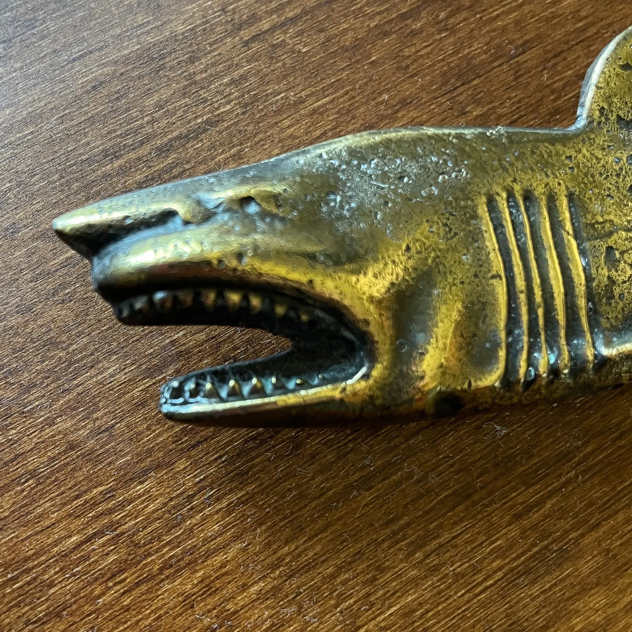 SOLD Vintage 70s Brass Shark Belt Buckle