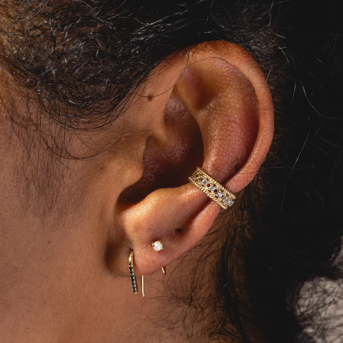 Solid Gold Black Diamond Open Ear Huggers