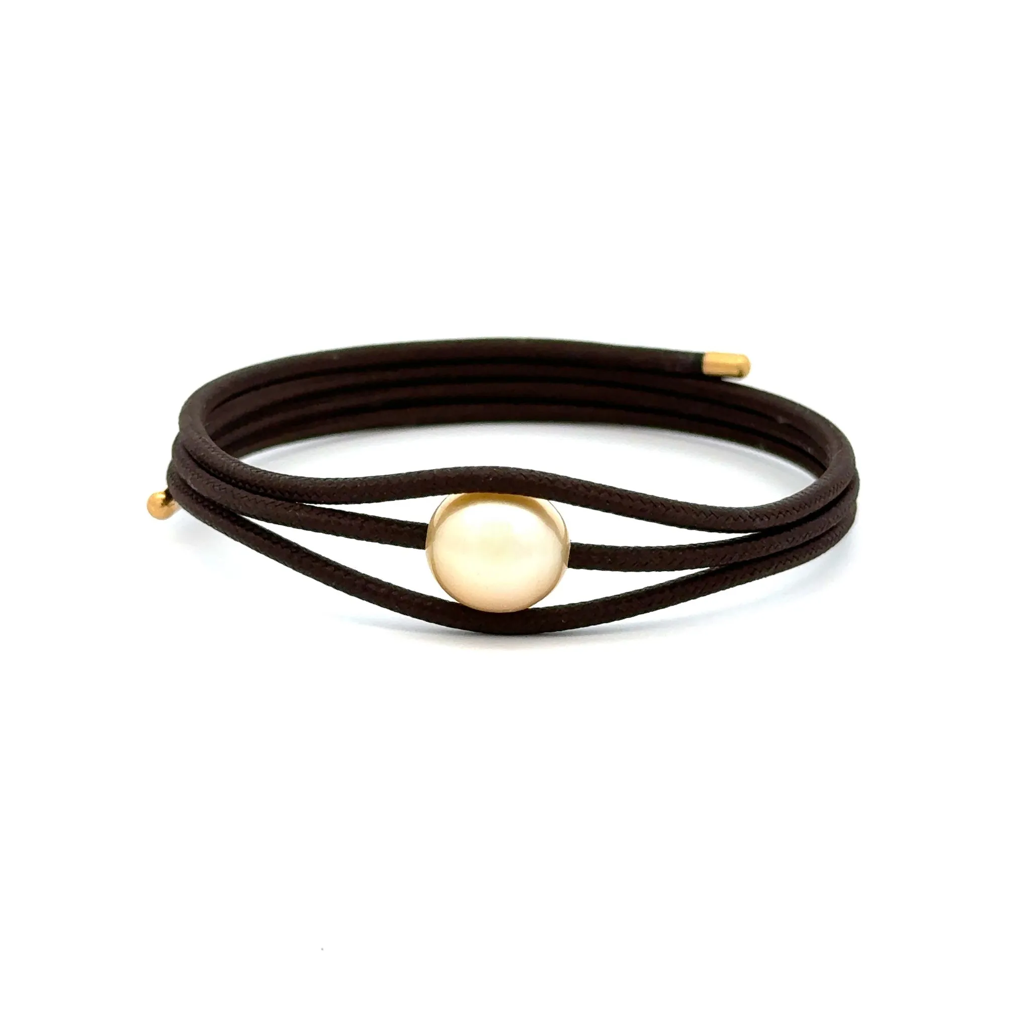 Stainless Steel South Sea Cultured 9-10mm Pearl Brown Magnetic Wrap Bracelet With Gold Plated Ends