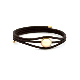 Stainless Steel South Sea Cultured 9-10mm Pearl Brown Magnetic Wrap Bracelet With Gold Plated Ends