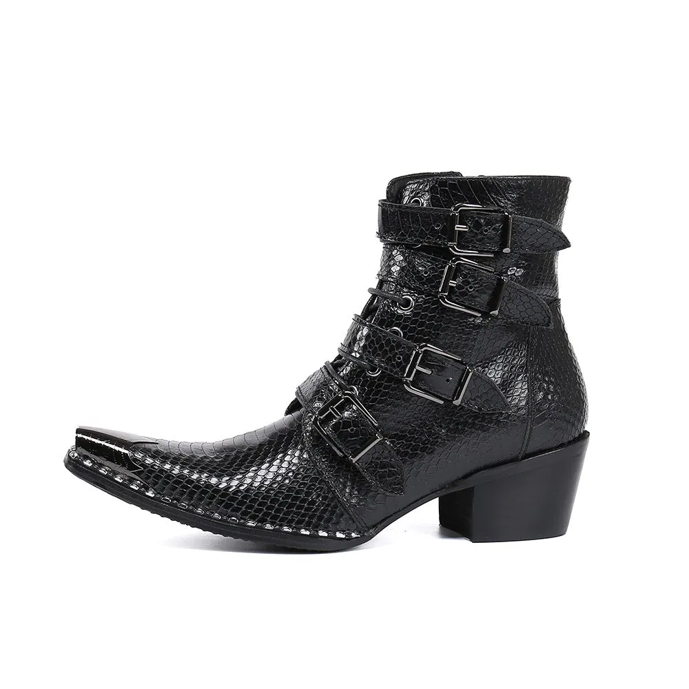 Steel Toe Monk Strap Black Ankle Boots