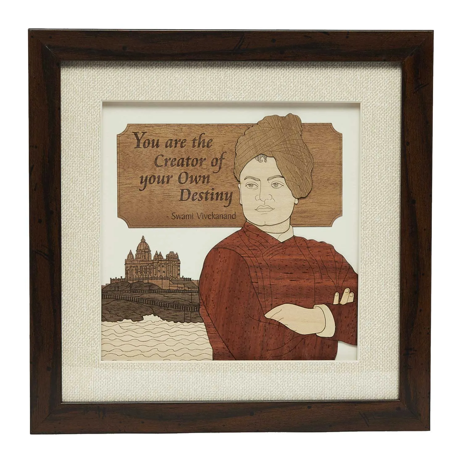 Swami Vivekananda Wood Art Frame 10 in x 10 in