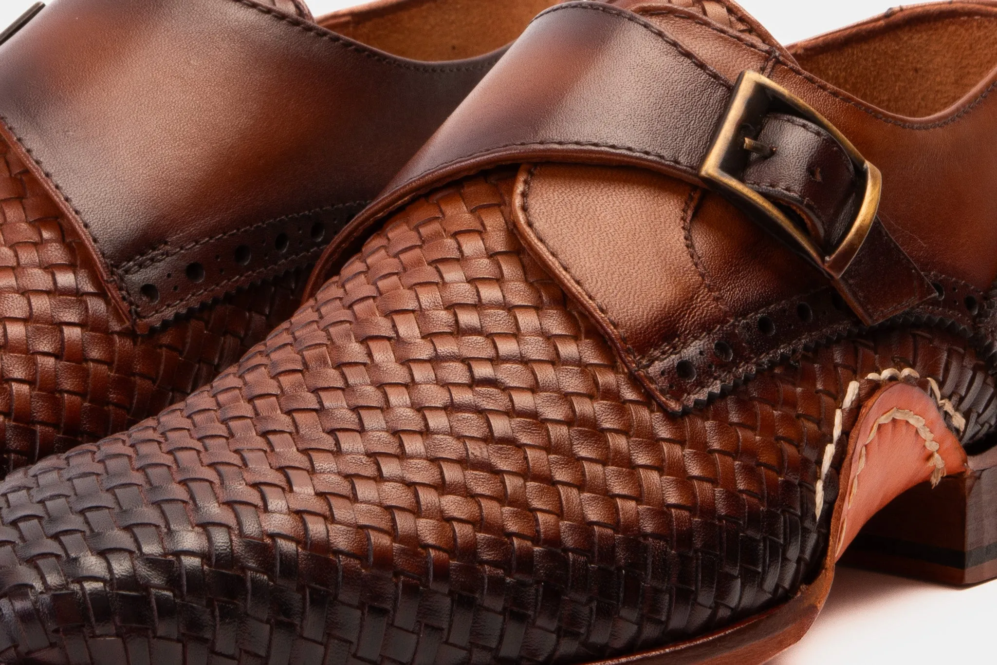 The Rolls  Woven Tan Leather Single Monk Strap  Handmade Men Shoe