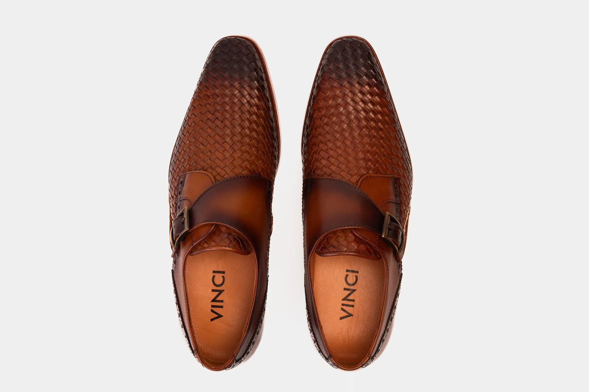 The Rolls  Woven Tan Leather Single Monk Strap  Handmade Men Shoe