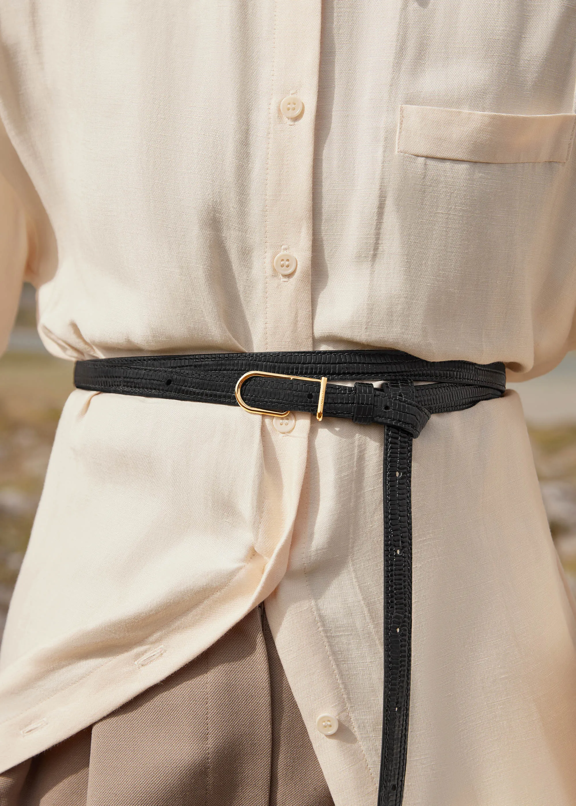 Thin Umi Belt - Black lizard print