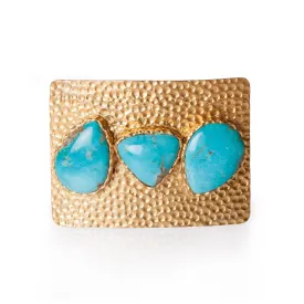 Turquoise and Hammered Gold Belt Buckle