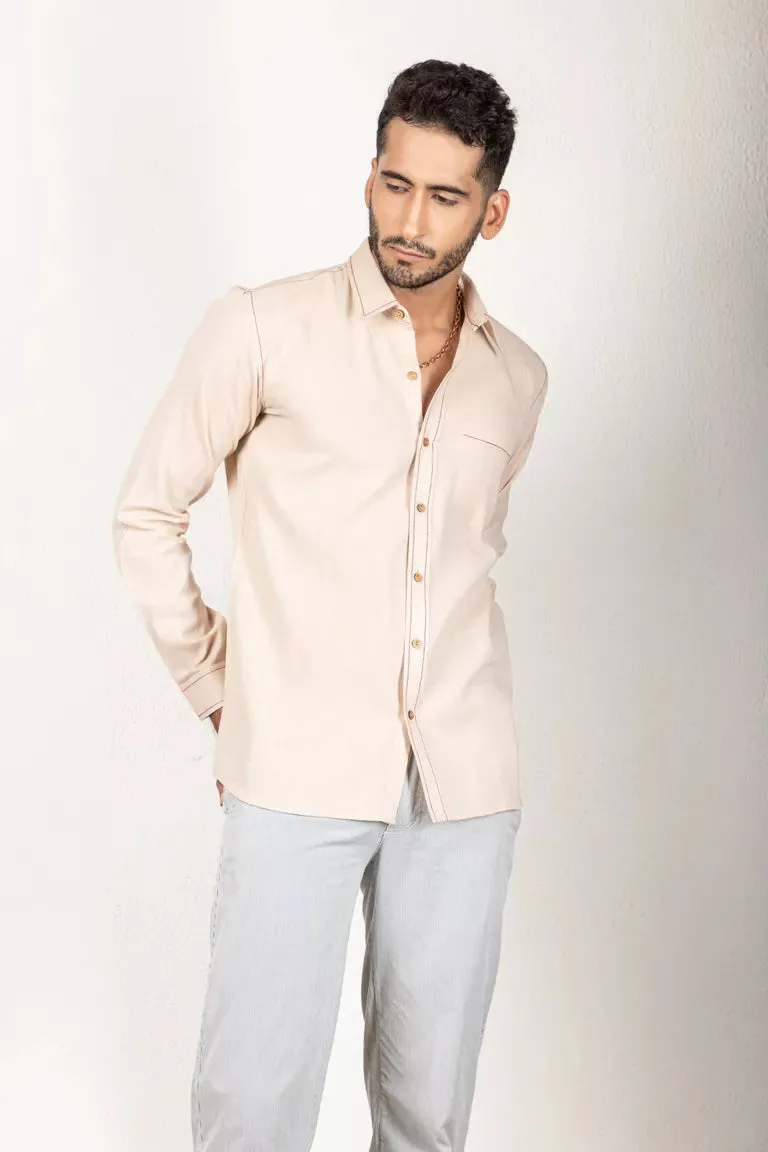 Two-Tone Yarn Dyed Beige Shirt