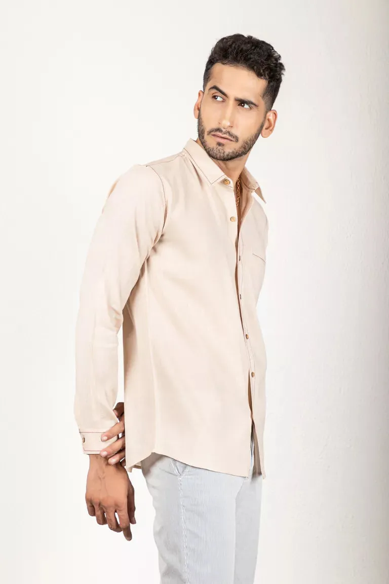 Two-Tone Yarn Dyed Beige Shirt