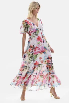 V-neck Floral Midi Dress