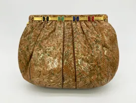 Vintage Judith Leiber Natural Tan and Brown Snakeskin Clutch