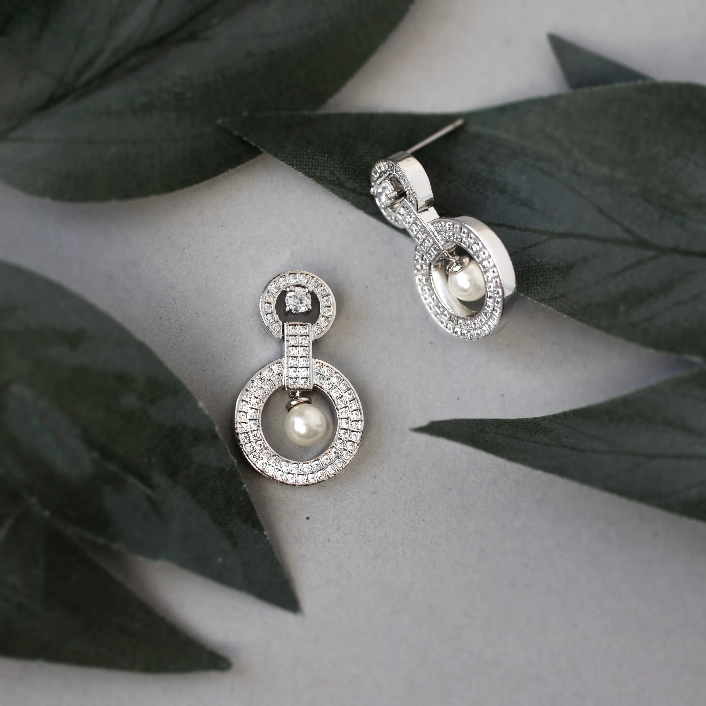 Vintage Style Pearls CZ Earrings