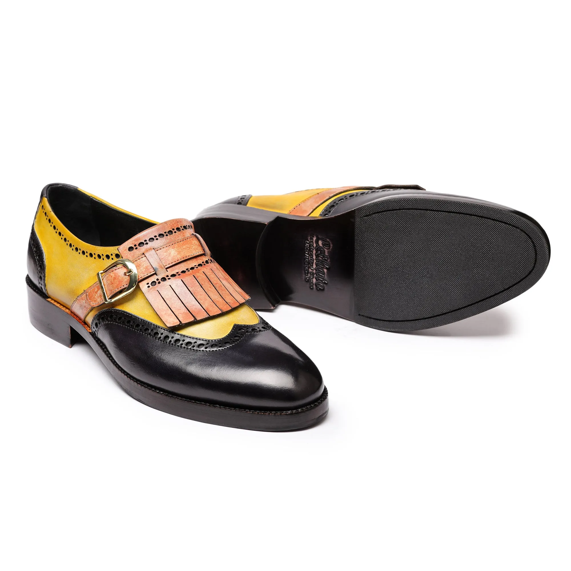 Wingtip Brogue Kiltie Monk Strap- Tan & Black