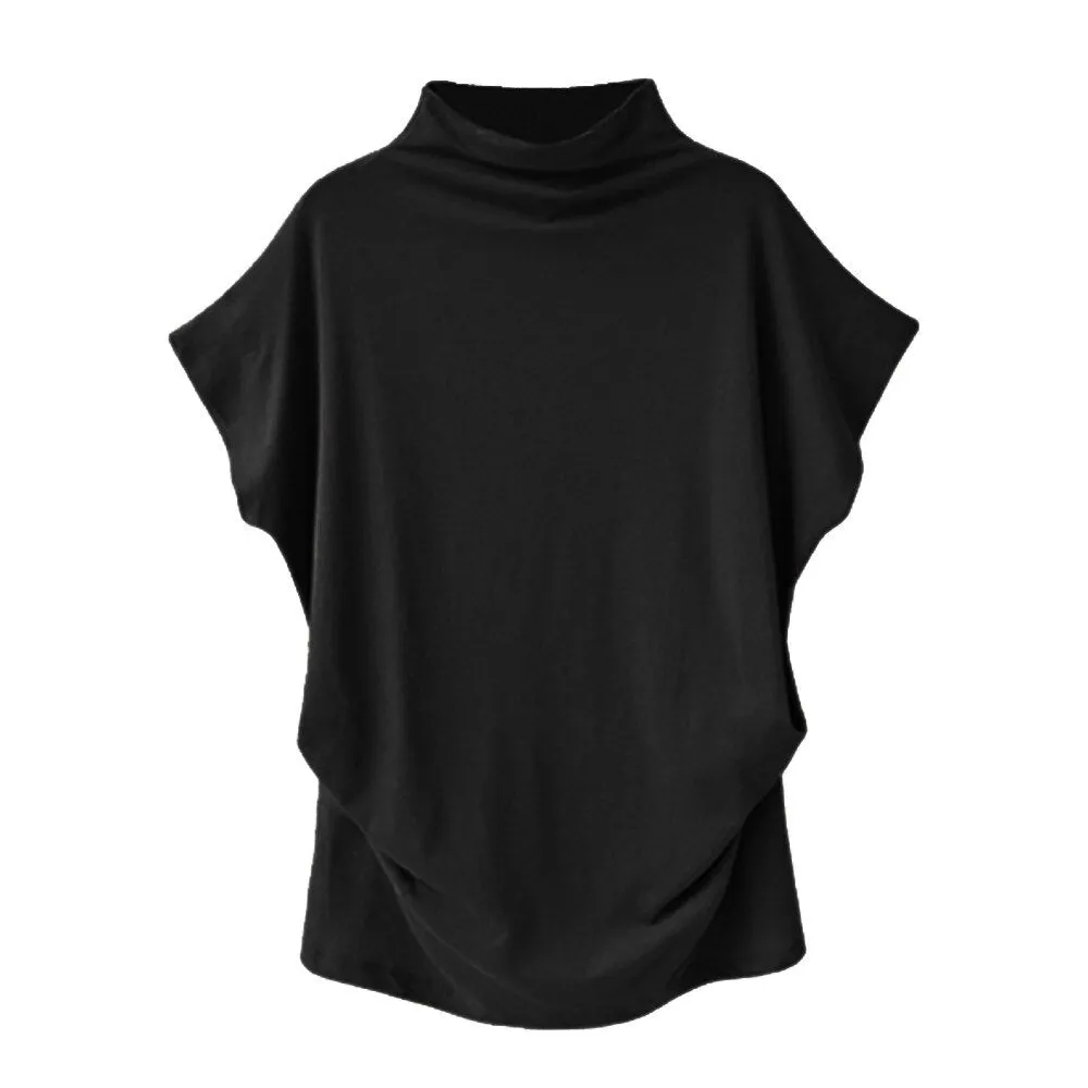 Womens Turtleneck Lightweight Top Batwing Style Short Sleeves 9 Sizes