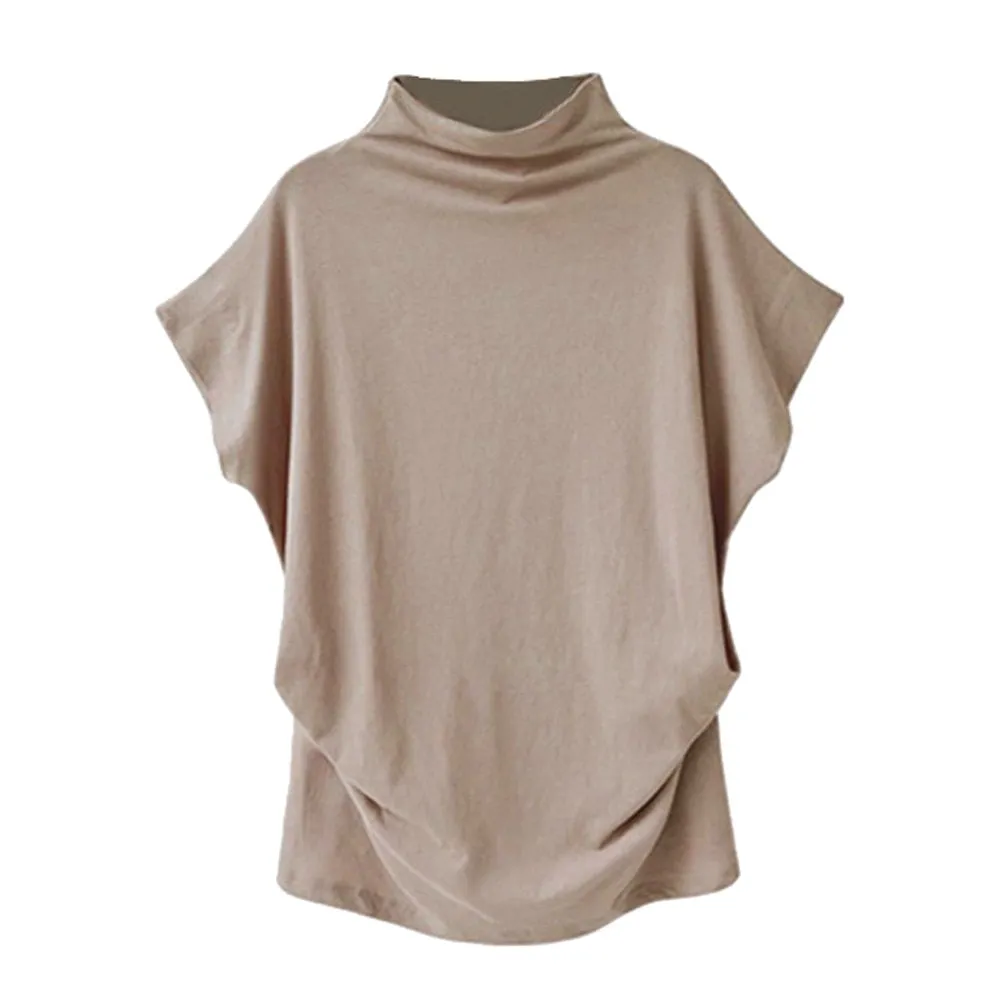 Womens Turtleneck Lightweight Top Batwing Style Short Sleeves 9 Sizes